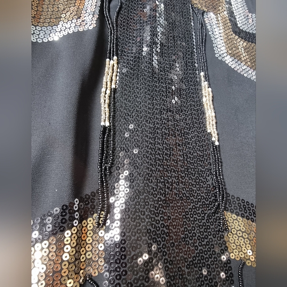 Retro 1920’s Art Deco Flapper Spangled Tasseled Sequined Black Dress Size 10 - Picture 5 of 13